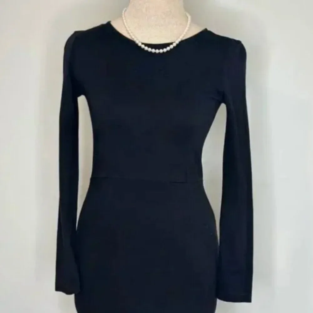 J. Crew Women's Black Knit Sheath Long Sleeve Preppy Classic Dress Style H8329